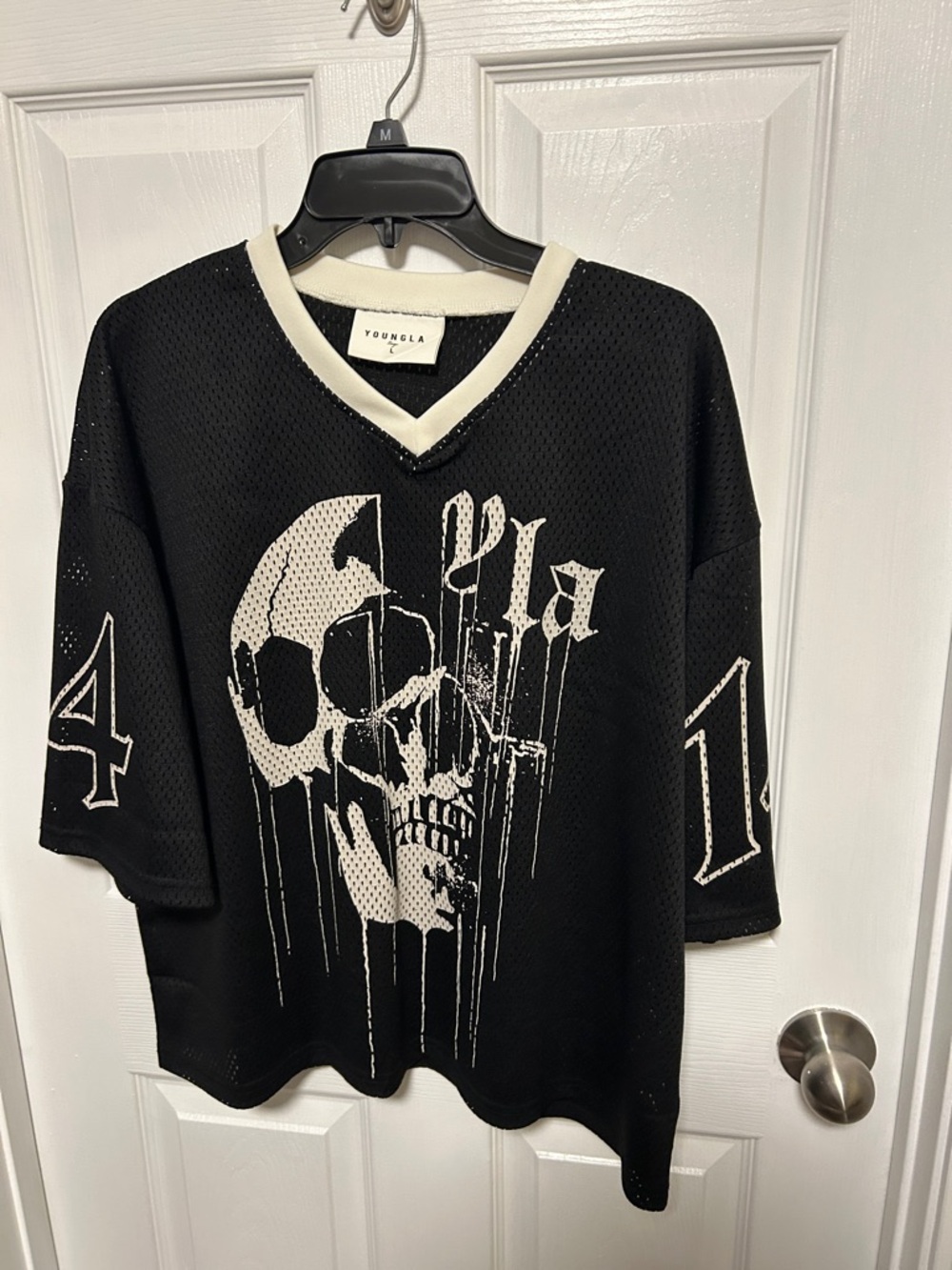 YoungLA Black and White Skull Mesh Jersey